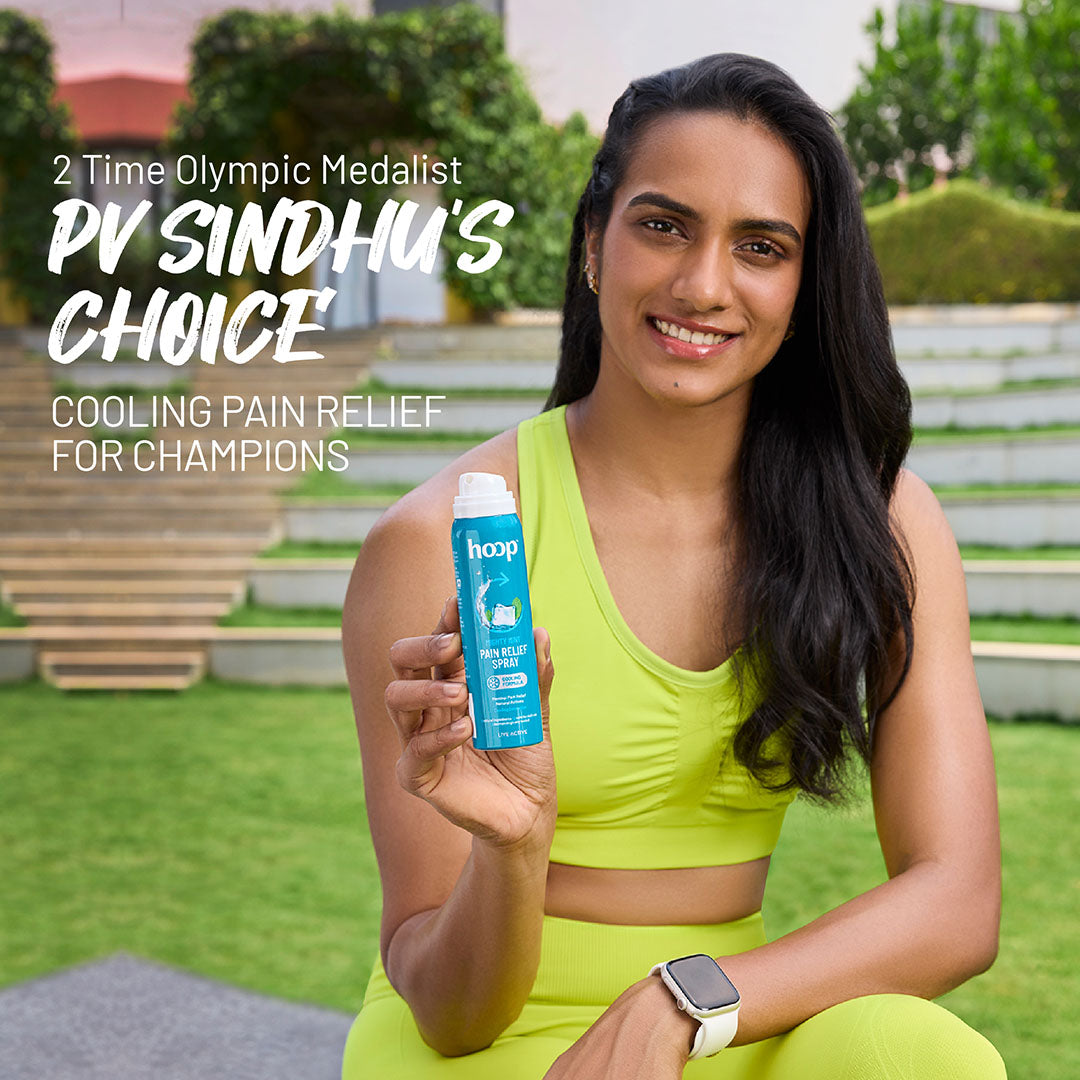 PV Sindhu hoop cooling pain spray cryotherapy pain relief 